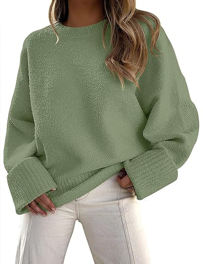 Trui met ronde hals en lange mouwen in de kleur Groen voor dames in stijl ideaal voor de herfst.