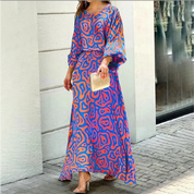 Tweedelige-set Sofia in de kleur Blauw/Oranje voor dames in stijl ideaal voor de zomer.
