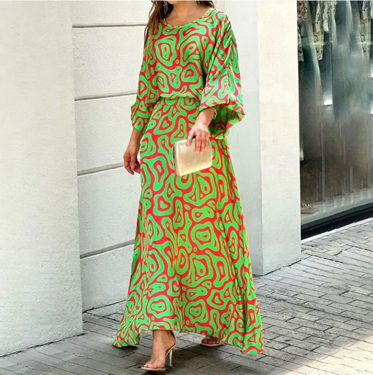 Tweedelige-set Sofia in de kleur Groen/Rood voor dames in stijl ideaal voor de zomer.