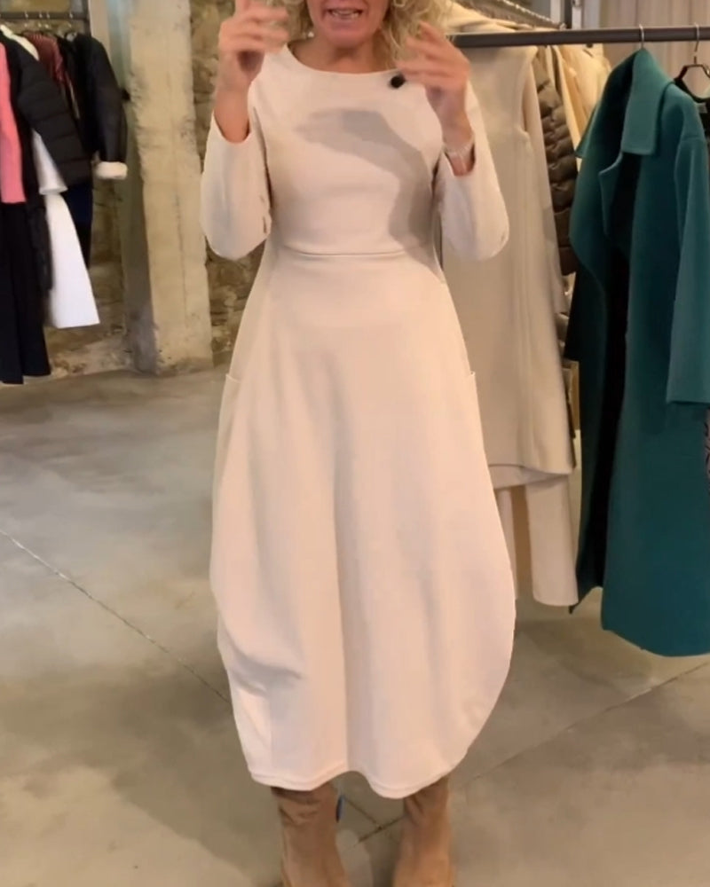 Veelzijdige jurk met ronde hals en lange mouwen in de kleur Wit voor dames in stijl ideaal voor de herfst.