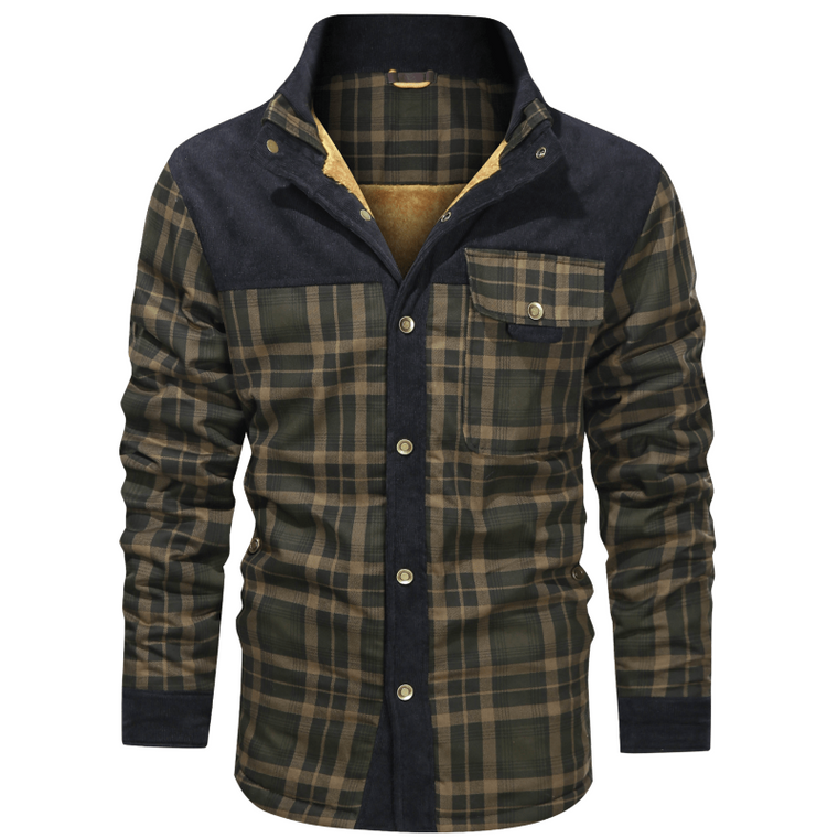 Vince | vintage flanellen jack in de kleur Zwart/Legergroen voor heren in Heritage stijl ideaal voor de winter
