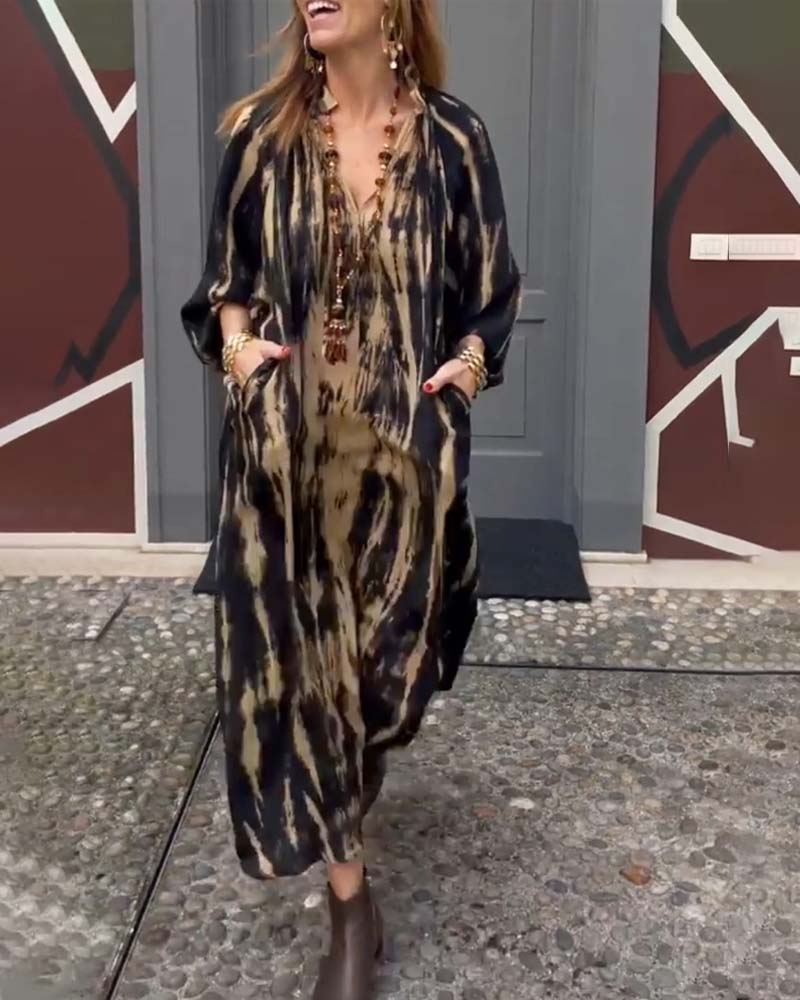 Vintage maxi jurk met zakken in de kleur Khaki voor dames in Heritage stijl ideaal voor de lente.