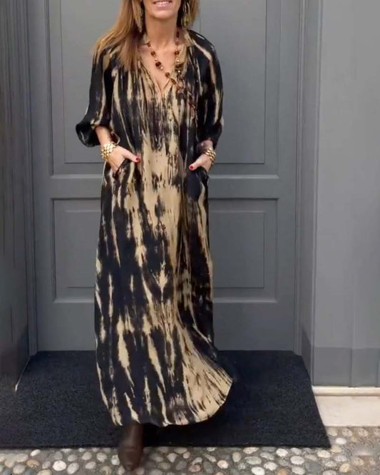 Vintage maxi jurk met zakken in de kleur Khaki voor dames in Heritage stijl ideaal voor de lente.