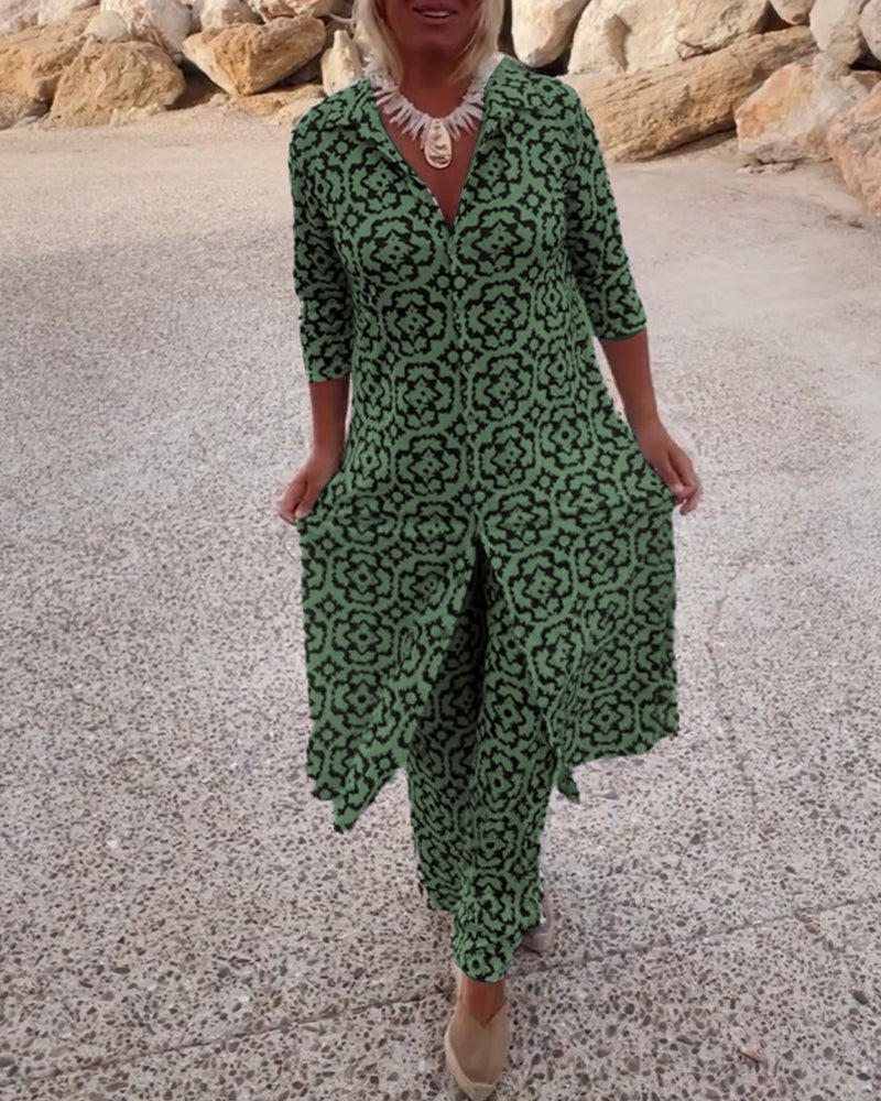Vintage zomersetje met revers en knopen in de kleur Groen voor dames in Heritage stijl ideaal voor de lente.