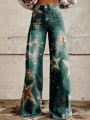 Sophie | Stijlvolle Wijde Broek met Kleurrijke Print