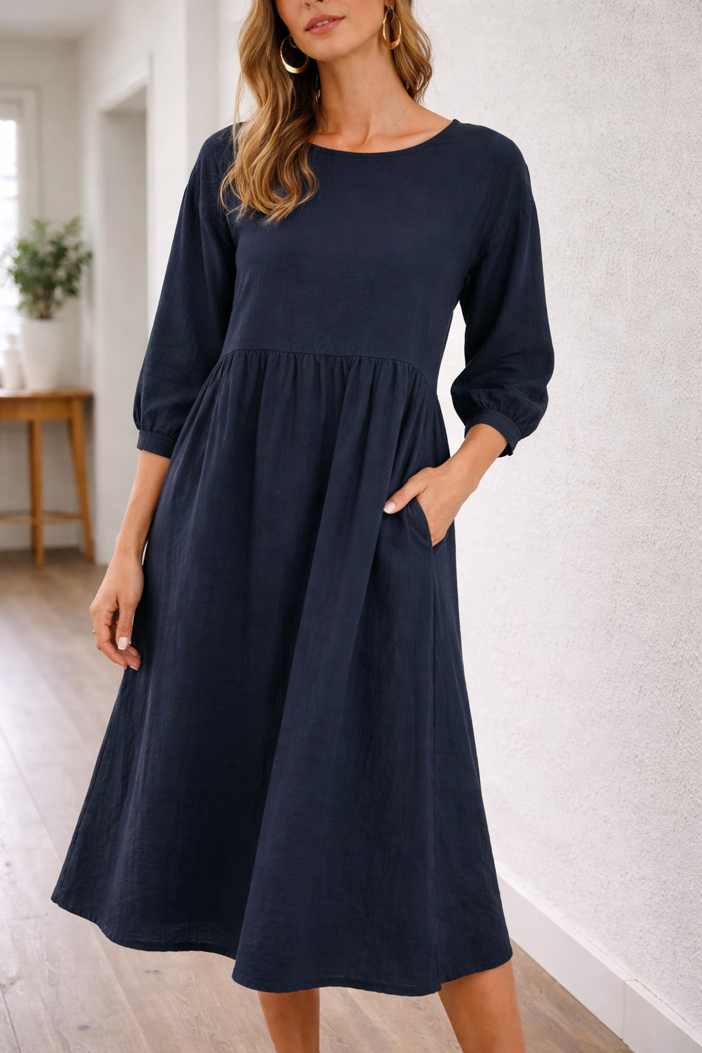 A-line midi jurk met zakken