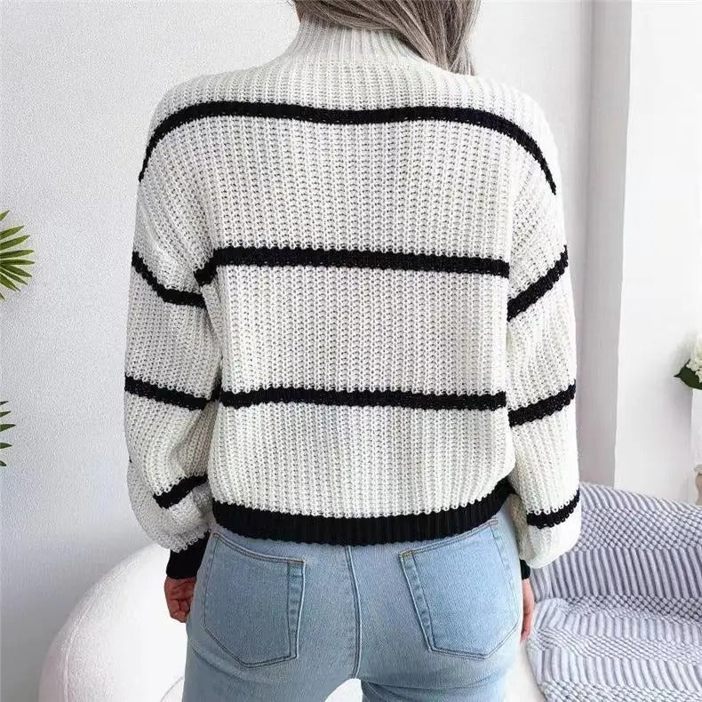 Wollen gestreepte dames trui met hoge hals in de kleur Bruin voor dames in Heritage stijl ideaal voor de herfst.