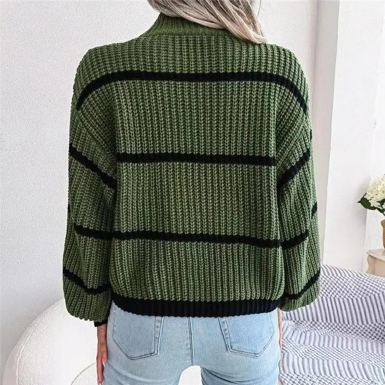 Wollen gestreepte dames trui met hoge hals in de kleur Bruin voor dames in Heritage stijl ideaal voor de herfst.