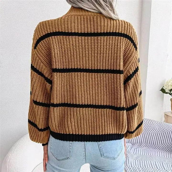 Wollen gestreepte dames trui met hoge hals in de kleur Bruin voor dames in Heritage stijl ideaal voor de herfst.