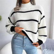 Wollen gestreepte dames trui met hoge hals in de kleur Wit voor dames in Heritage stijl ideaal voor de herfst.