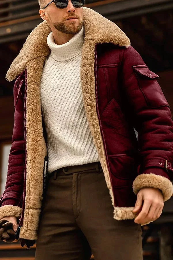 Wouter | Stijlvolle gevoerde bont leren herenjas in de kleur Rood voor heren in stijl ideaal voor de winter