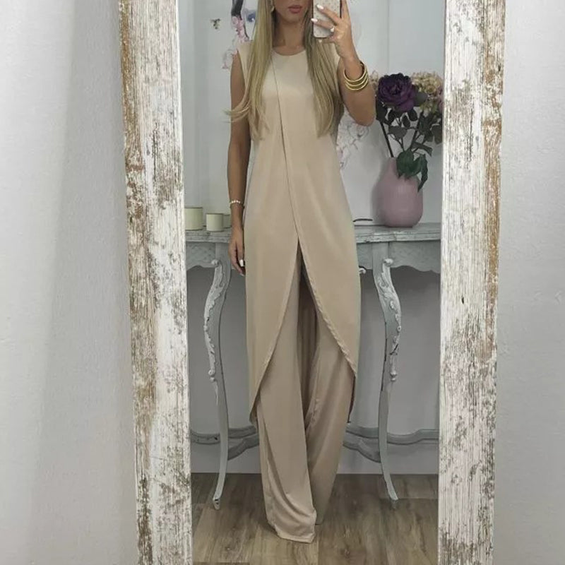 Yasmine | Tweedelige damesjurk voor stijlvolle looks in de kleur Beige voor dames in stijl ideaal voor de herfst.