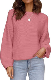 Zachte geribbelde trui in de kleur Roze voor dames in Lounge stijl ideaal voor de herfst.