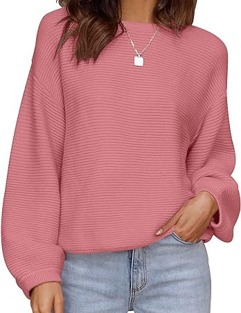 Zachte geribbelde trui in de kleur Roze voor dames in Lounge stijl ideaal voor de herfst.