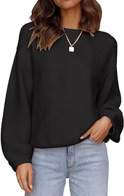 Zachte geribbelde trui in de kleur Zwart voor dames in Lounge stijl ideaal voor de herfst.