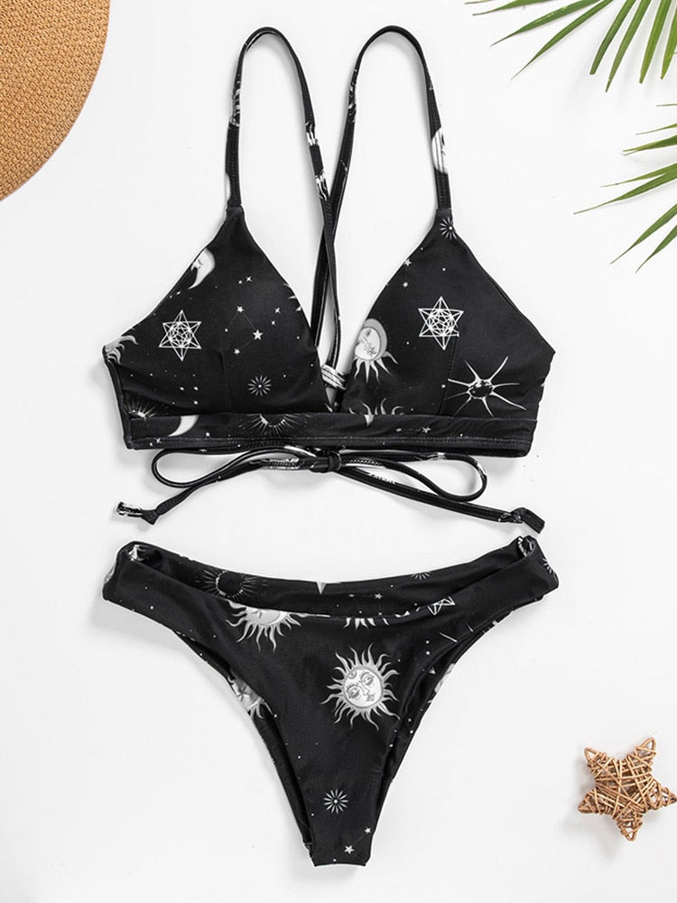 Zinda | Vrolijke & stijlvolle zonnebloem bikini in de kleur Zwart/Wit voor dames in Beach stijl ideaal voor de zomer.