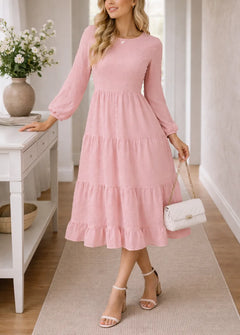 Midi jurk met laagjes en lange mouwen