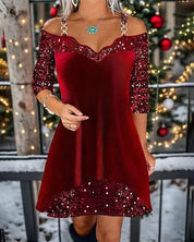 Off-shoulder jurkje met pailletten