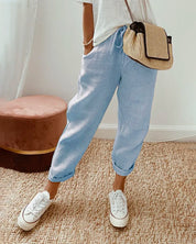 Pantalon van cotton en linnen