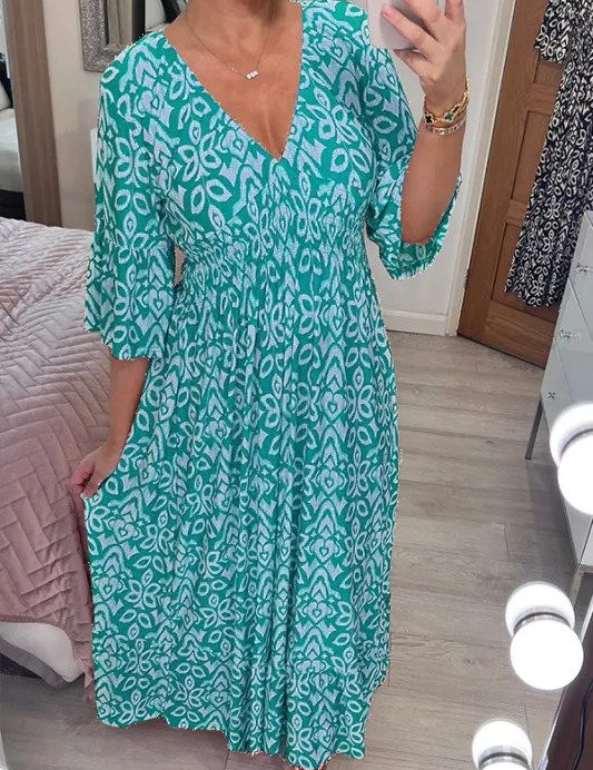 Bente | Bohemian Lange Jurk in de kleur Blauw voor dames in stijl ideaal voor de zomer.