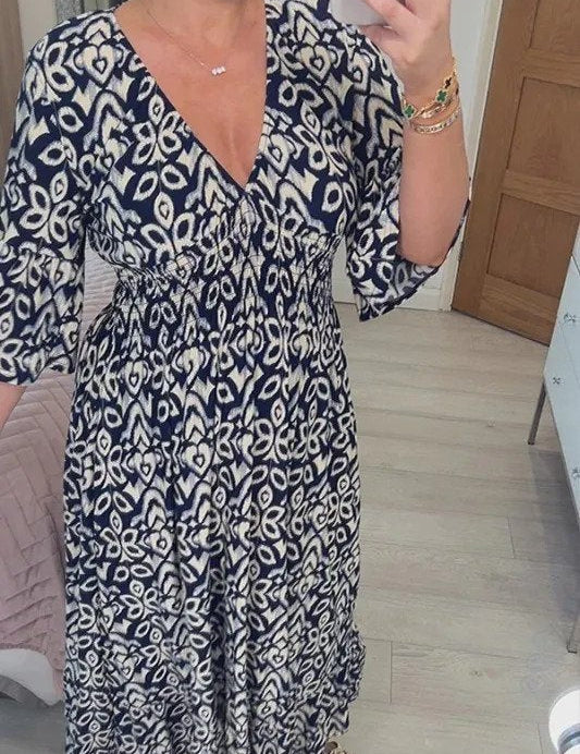 Bente | Bohemian Lange Jurk in de kleur Marineblauw voor dames in stijl ideaal voor de zomer.