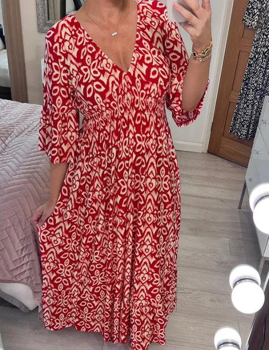 Bente | Bohemian Lange Jurk in de kleur Rood voor dames in stijl ideaal voor de zomer.