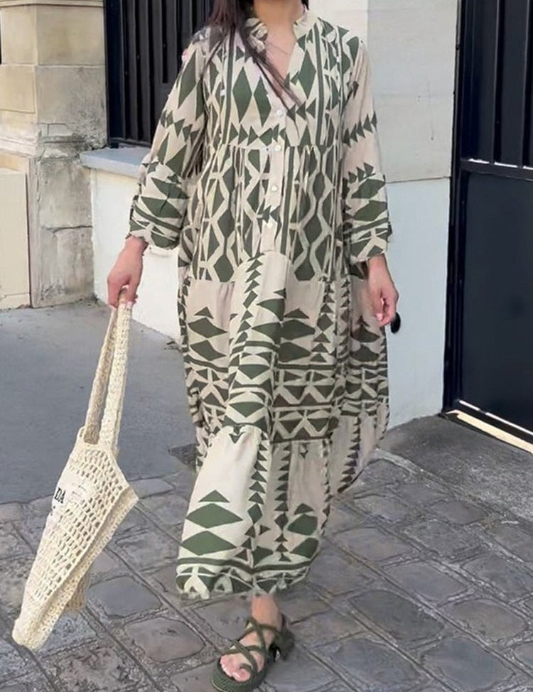 Bohemian Jurk Skye in de kleur Groen voor dames in stijl ideaal voor de lente.