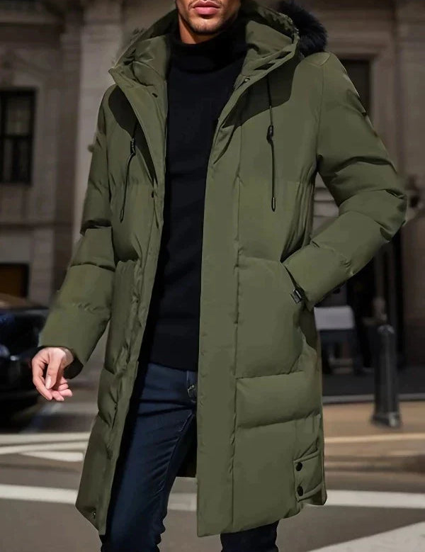 Deqalli | Gewatteerde Stoere Lange Jas Voor Heren in de kleur Legergroen voor heren in stijl ideaal voor de winter