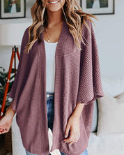 Effen Cardigen met 3/4 mouwen in de kleur Violet voor dames in stijl ideaal voor de herfst.