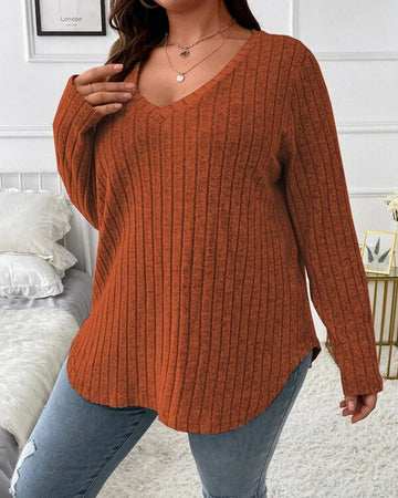 Effen kleur blouses met lange mouwen in de kleur Oranje voor dames in stijl ideaal voor de herfst.