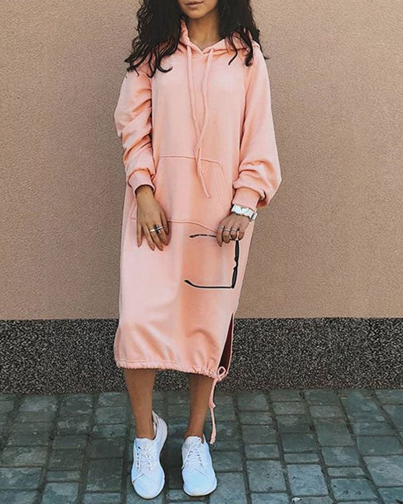 Effen kleur jurk met capuchon in de kleur Roze voor dames in stijl ideaal voor de herfst.