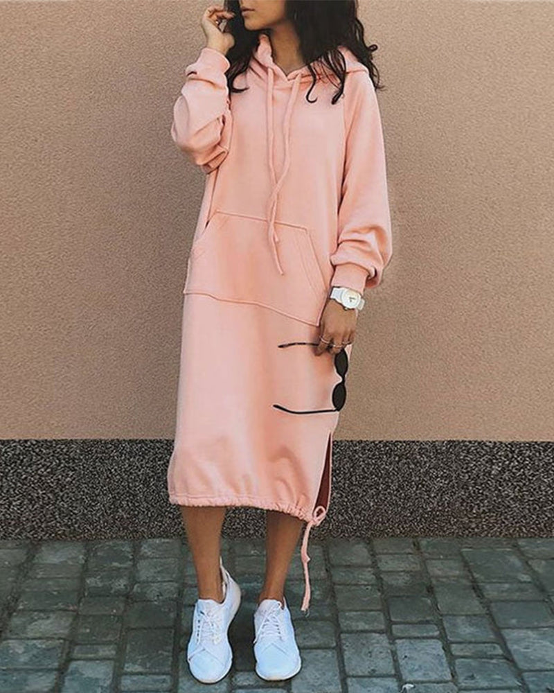 Effen kleur jurk met capuchon in de kleur Roze voor dames in stijl ideaal voor de herfst.