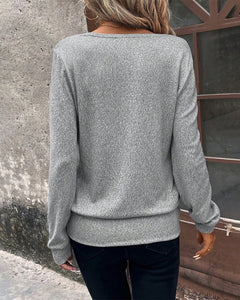 Effen patchworktop met vierkante hals in de kleur Grijs voor dames in stijl ideaal voor de herfst.