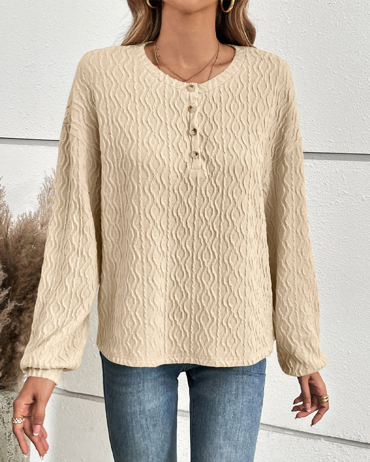Effen topje met knopen in de kleur Grijs voor dames in stijl ideaal voor de herfst.