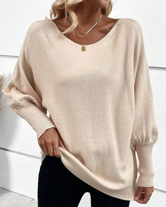 Effenkleurige blouse met een ronde halslijn in de kleur Beige voor dames in stijl ideaal voor de herfst.