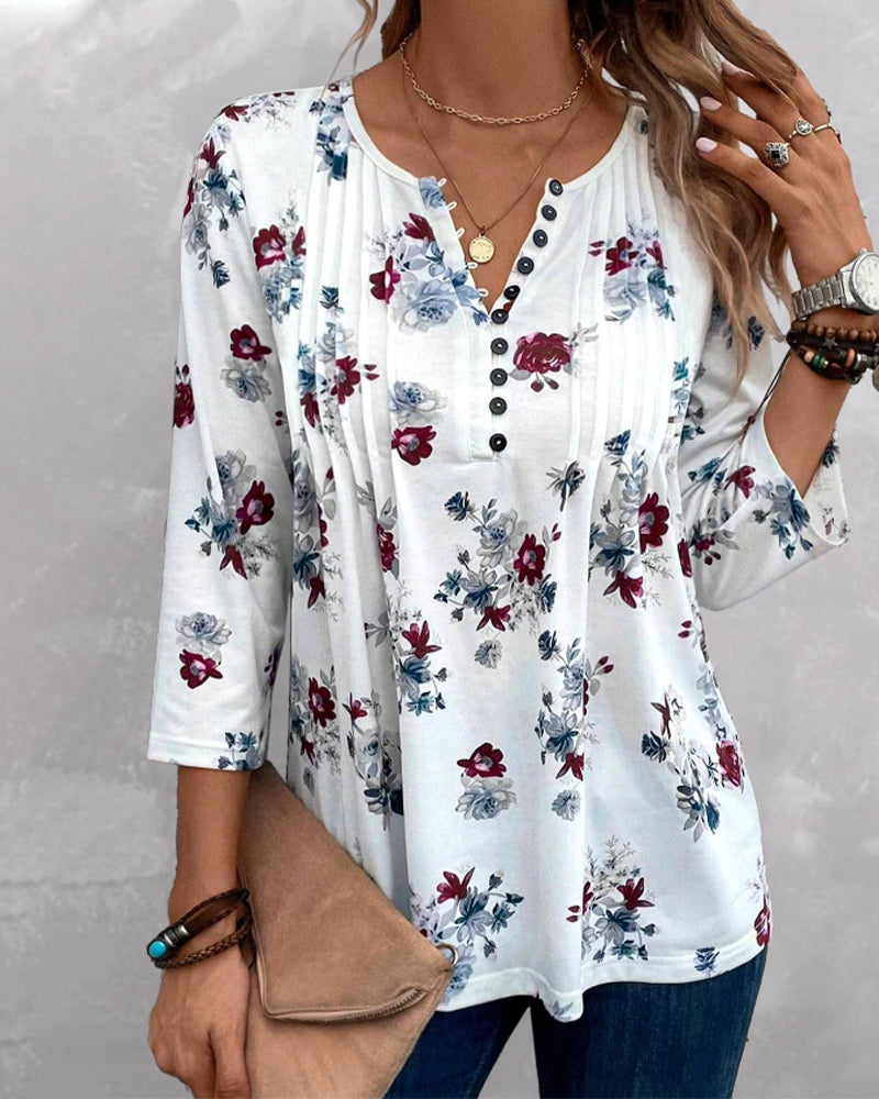 Elegante blouse met gebloemde drukknopen in de kleur Wit voor dames in stijl ideaal voor de herfst.