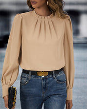 Ellen | Top met staande kraag in de kleur Goud voor dames in stijl ideaal voor de herfst.