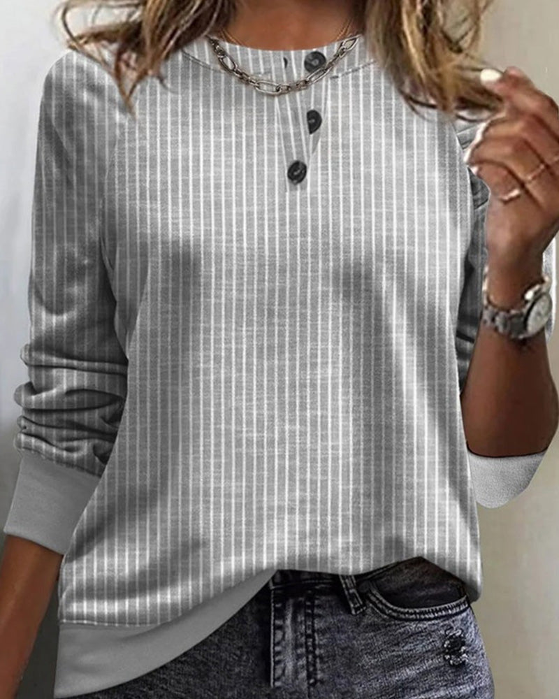 Gestreepte Trui met ronde hals in de kleur Grijs voor dames in stijl ideaal voor de herfst.