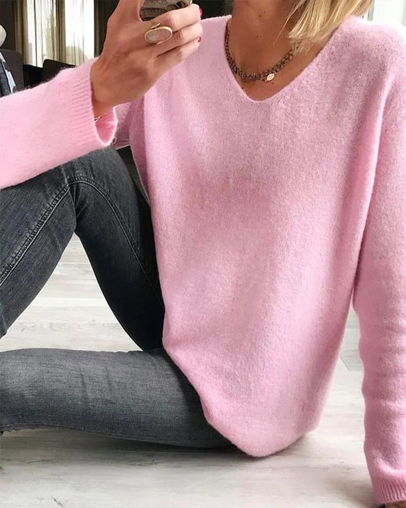 Jacobs | Eenvoudige effen trui met lange mouwen in de kleur Roze voor dames in stijl ideaal voor de herfst.