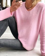 Jacobs | Eenvoudige effen trui met lange mouwen in de kleur Roze voor dames in stijl ideaal voor de herfst.