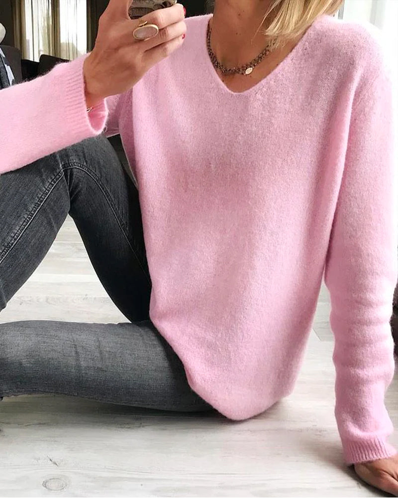 Jacobs | Eenvoudige effen trui met lange mouwen in de kleur Roze voor dames in stijl ideaal voor de herfst.