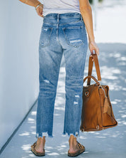 Korte rechte jeans met scheuren in de pijpen in de kleur Blauw voor dames in stijl ideaal voor de lente.