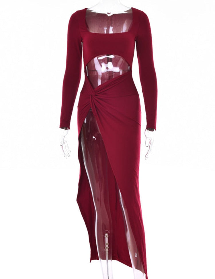 Lange jurk met lange mouwen in de kleur Rood voor dames in stijl ideaal voor de lente.
