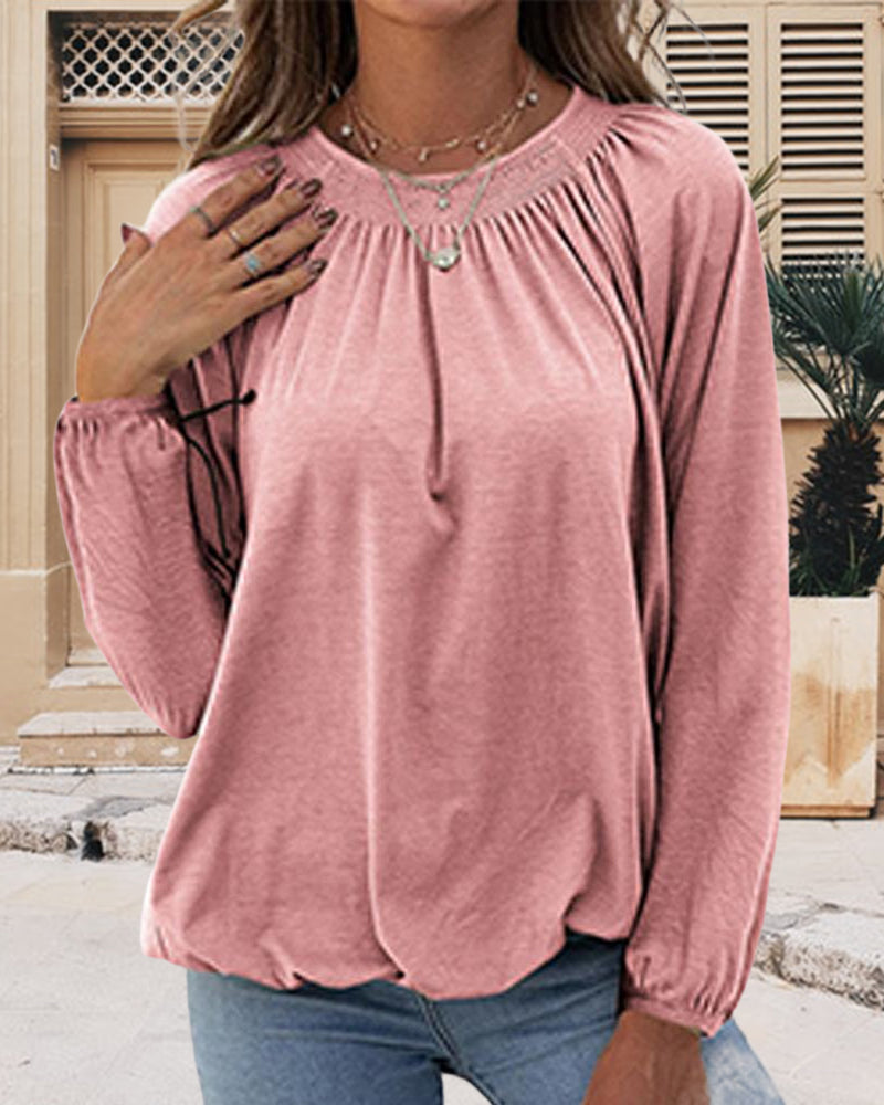 Losse top met ronde hals in de kleur Roze voor dames in stijl ideaal voor de herfst.
