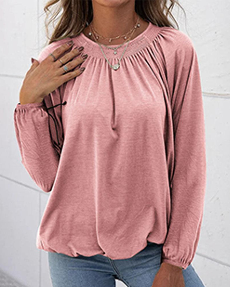 Losse top met ronde hals in de kleur Roze voor dames in stijl ideaal voor de herfst.