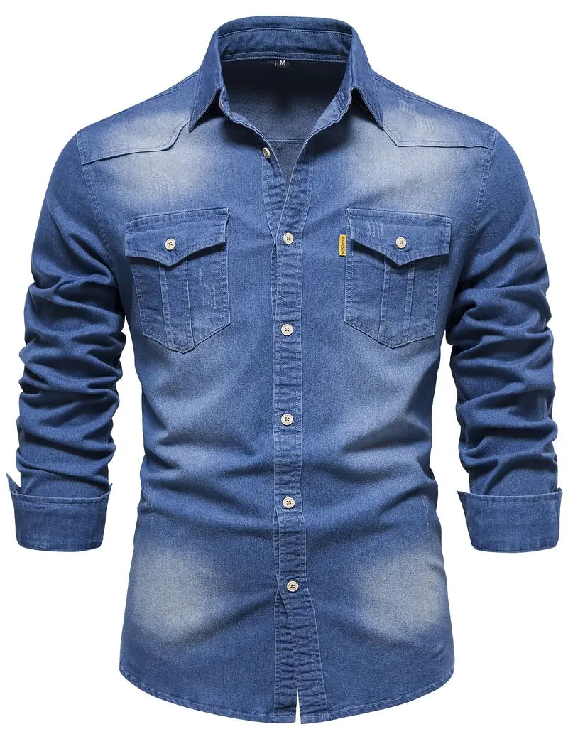 Martin | Elastisch katoenen denim overhemd