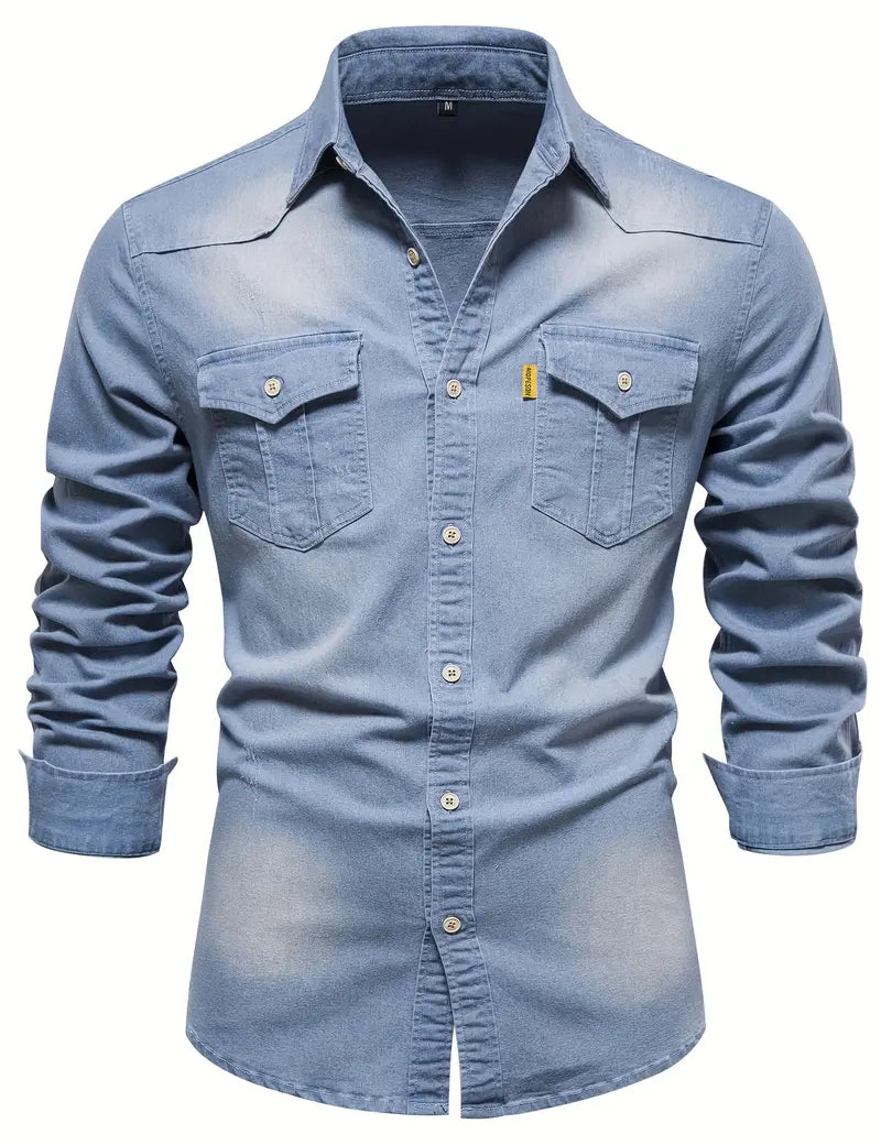 Martin | Elastisch katoenen denim overhemd