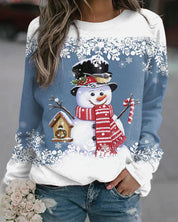 Meerkleurig kerstsweatshirt met sneeuwpoppen in de kleur Blauw voor dames in stijl ideaal voor de herfst.