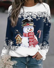 Meerkleurig kerstsweatshirt met sneeuwpoppen in de kleur Marineblauw voor dames in stijl ideaal voor de herfst.