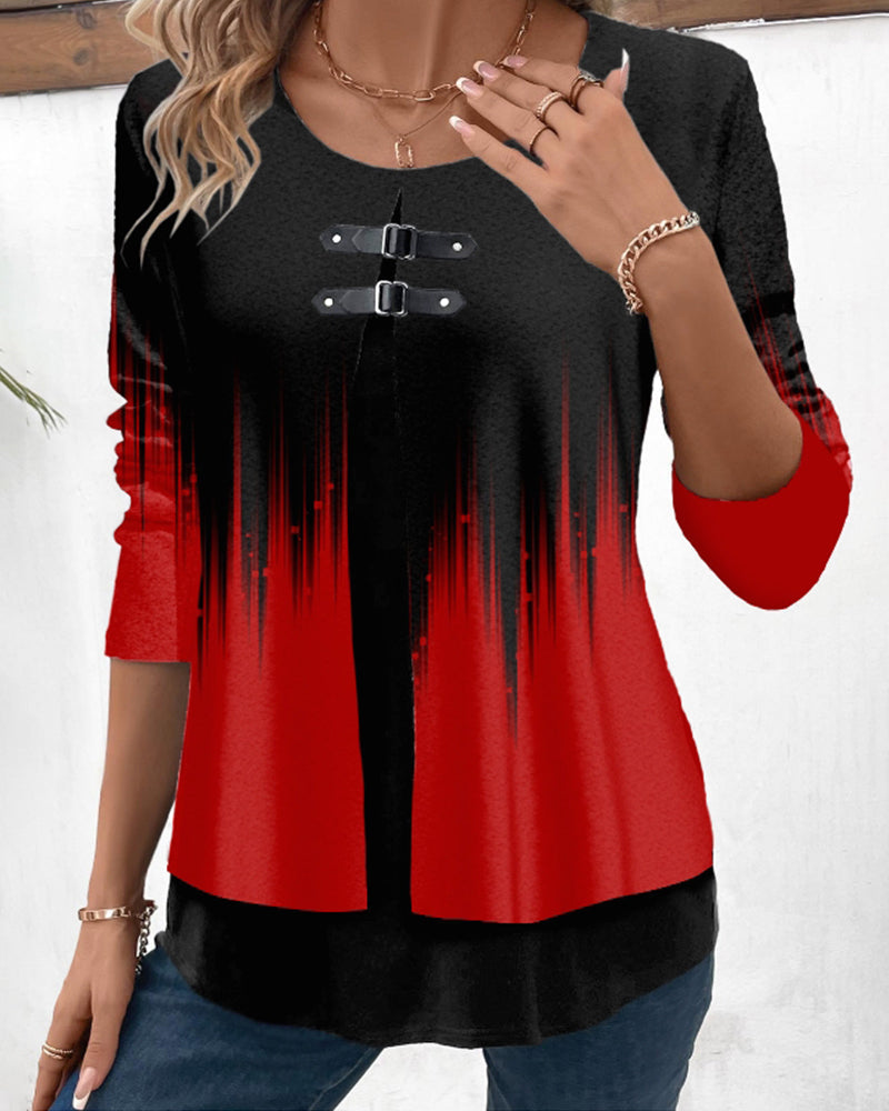 Meerlagige rood-zwarte top met lange mouwen in de kleur Rood voor dames in stijl ideaal voor de herfst.